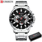 CURREN Casual Sport Chronograph Men's Watch – Stainless Steel Big Dial Quartz Wristwatch with Luminous Pointers