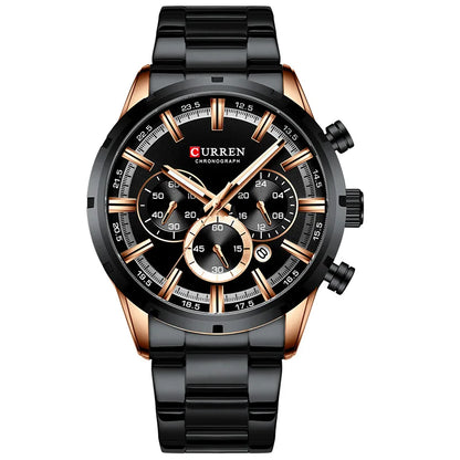 CURREN Luxury Sports Quartz Men's Watch – Full Steel Waterproof Chronograph Wristwatch with Luminous Hands