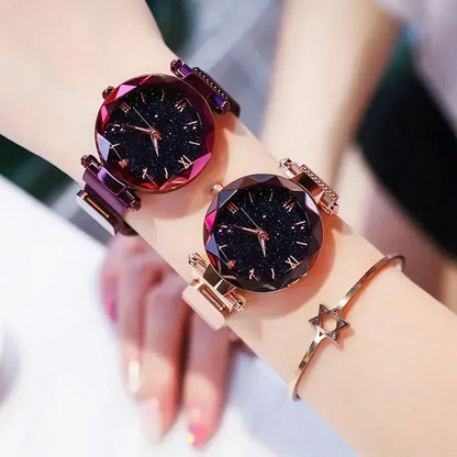 RUNERR Luxury Starry Sky Women’s Watch – Magnetic Mesh Band Quartz Dress Wristwatch