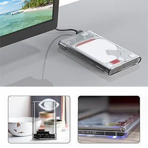 ClearVault USB 3.0/2.0 Transparent 2.5" SATA External Hard Drive Enclosure with UASP – Tool-Free Portable Case for 2TB HDD/SSD