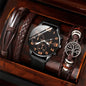 5PCS Men's Retro Sports Watch Set – Big Dial Quartz Wristwatch with Leather Strap & Bracelets