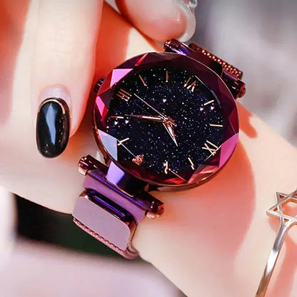 RUNERR Luxury Starry Sky Women’s Watch – Magnetic Mesh Band Quartz Dress Wristwatch