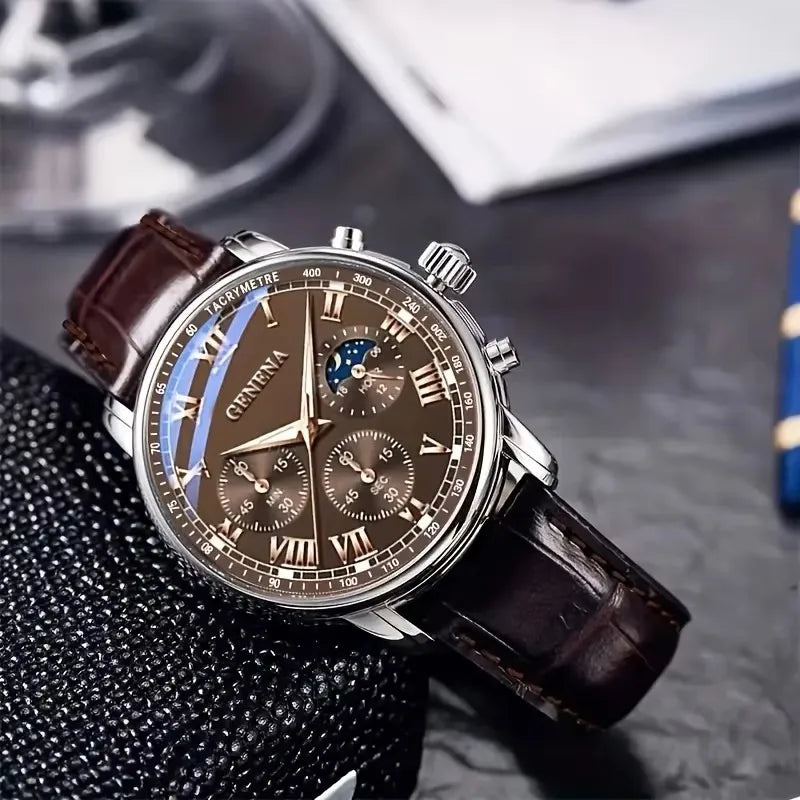 GAIETY™ Men's Luxury Quartz Watch – Elegant Leather Strap, Business & Casual Style