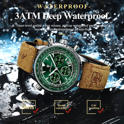 POEDAGAR Luxury Men's Quartz Chronograph Watch – Waterproof Luminous Date Leather Sports Watch