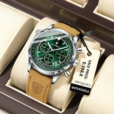 POEDAGAR Luxury Men's Quartz Chronograph Watch – Waterproof Luminous Date Leather Sports Watch