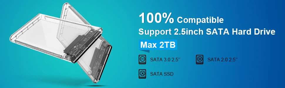 ClearVault USB 3.0/2.0 Transparent 2.5" SATA External Hard Drive Enclosure with UASP – Tool-Free Portable Case for 2TB HDD/SSD