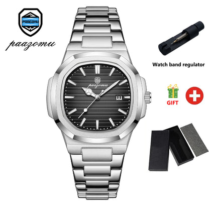 Paazomu 2024 Luxury Men's Square Quartz Watch – Waterproof Business Timepiece with Luminous Display