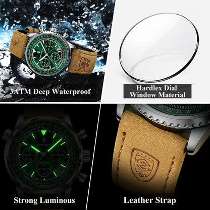 POEDAGAR Luxury Men's Quartz Chronograph Watch – Waterproof Luminous Date Leather Sports Watch