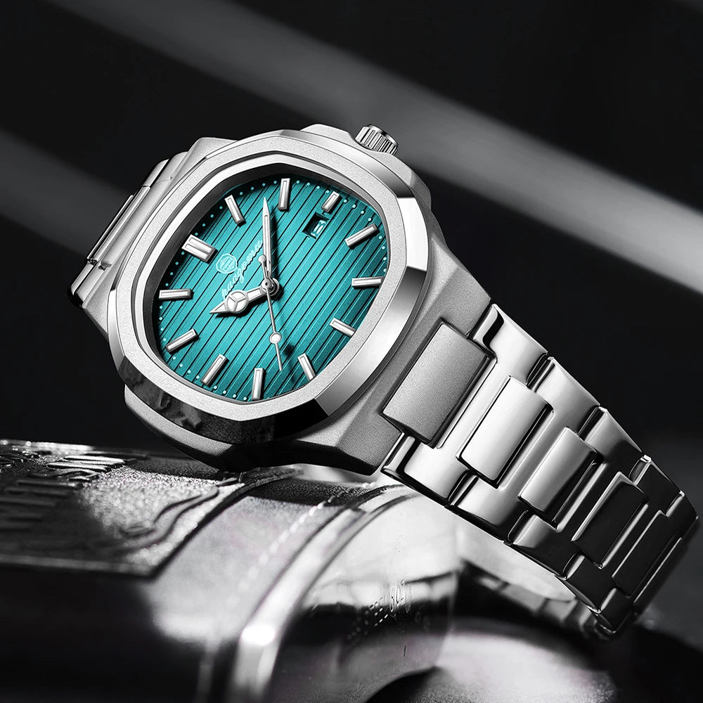 Paazomu 2024 Luxury Men's Square Quartz Watch – Waterproof Business Timepiece with Luminous Display