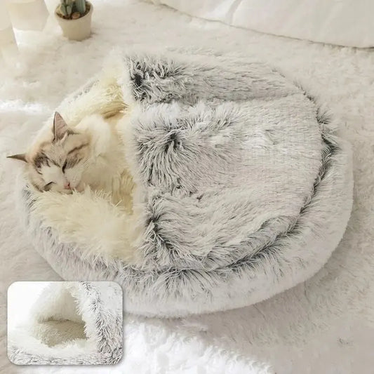CozyCave™ Plush Hooded Pet Bed – Fluffy, Warm & Soothing Nest for Cats & Small Dogs