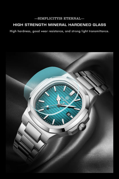 Paazomu 2024 Luxury Men's Square Quartz Watch – Waterproof Business Timepiece with Luminous Display