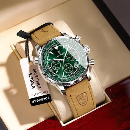 POEDAGAR Luxury Men's Quartz Chronograph Watch – Waterproof Luminous Date Leather Sports Watch