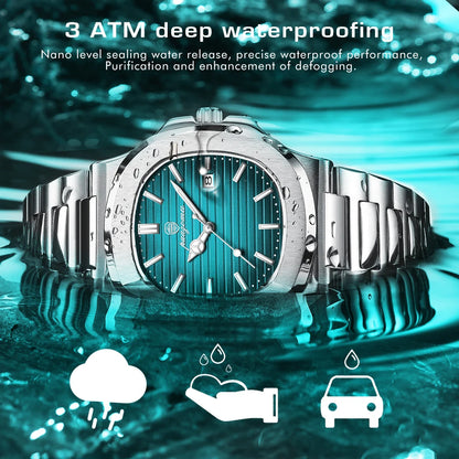 Paazomu 2024 Luxury Men's Square Quartz Watch – Waterproof Business Timepiece with Luminous Display