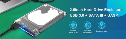 ClearVault USB 3.0/2.0 Transparent 2.5" SATA External Hard Drive Enclosure with UASP – Tool-Free Portable Case for 2TB HDD/SSD