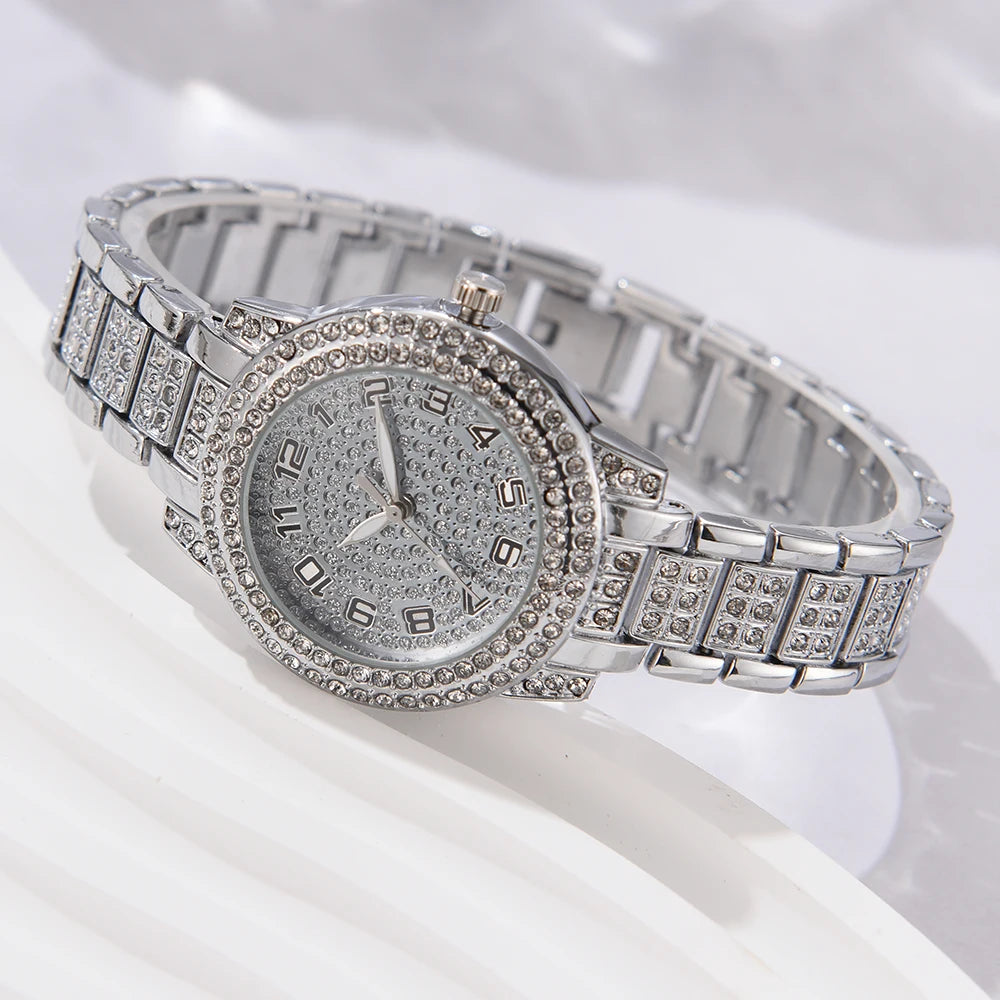 6PCS Women's Luxury Crystal Quartz Watch & Jewelry Set – Elegant Alloy Wristwatch Gift