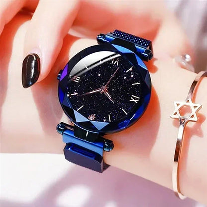RUNERR Luxury Starry Sky Women’s Watch – Magnetic Mesh Band Quartz Dress Wristwatch
