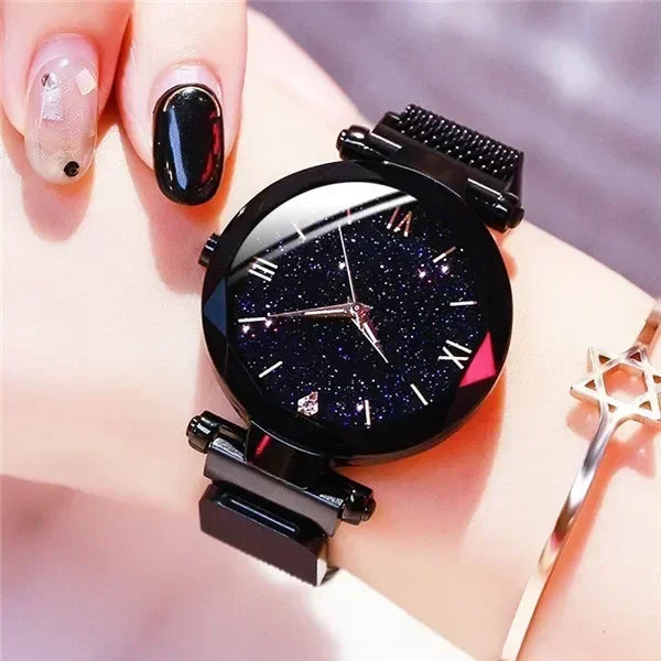 RUNERR Luxury Starry Sky Women’s Watch – Magnetic Mesh Band Quartz Dress Wristwatch