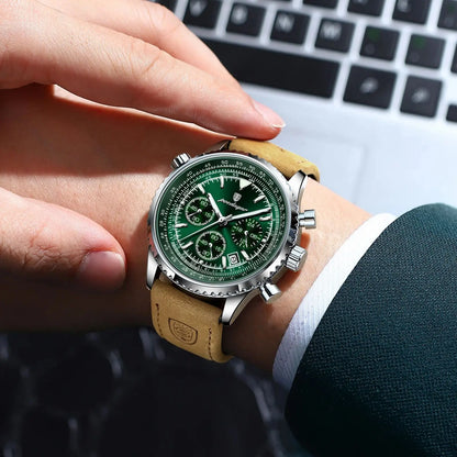 POEDAGAR Luxury Men's Quartz Chronograph Watch – Waterproof Luminous Date Leather Sports Watch