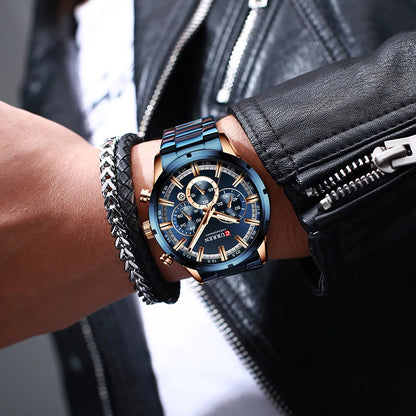 CURREN Luxury Sports Quartz Men's Watch – Full Steel Waterproof Chronograph Wristwatch with Luminous Hands