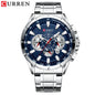 CURREN Casual Sport Chronograph Men's Watch – Stainless Steel Big Dial Quartz Wristwatch with Luminous Pointers