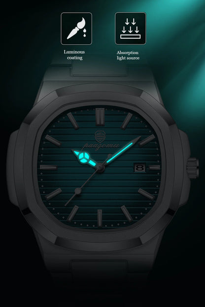 Paazomu 2024 Luxury Men's Square Quartz Watch – Waterproof Business Timepiece with Luminous Display