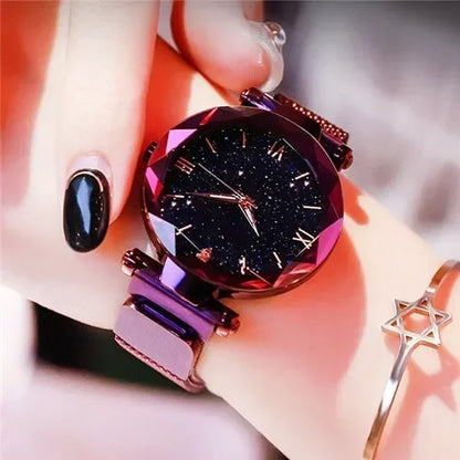 RUNERR Luxury Starry Sky Women’s Watch – Magnetic Mesh Band Quartz Dress Wristwatch