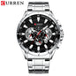 CURREN Casual Sport Chronograph Men's Watch – Stainless Steel Big Dial Quartz Wristwatch with Luminous Pointers