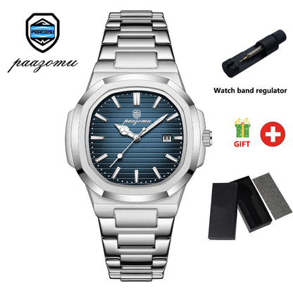Paazomu 2024 Luxury Men's Square Quartz Watch – Waterproof Business Timepiece with Luminous Display