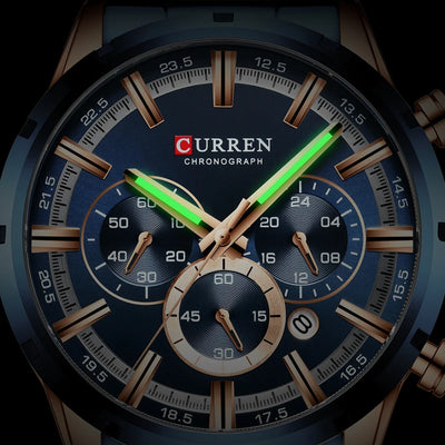CURREN Luxury Sports Quartz Men's Watch – Full Steel Waterproof Chronograph Wristwatch with Luminous Hands