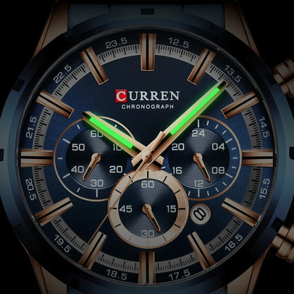 CURREN Luxury Sports Quartz Men's Watch – Full Steel Waterproof Chronograph Wristwatch with Luminous Hands
