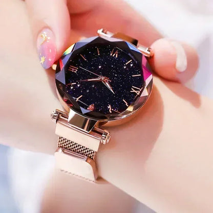 RUNERR Luxury Starry Sky Women’s Watch – Magnetic Mesh Band Quartz Dress Wristwatch