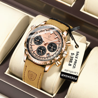 POEDAGAR Luxury Men's Quartz Chronograph Watch – Waterproof Luminous Date Leather Sports Watch