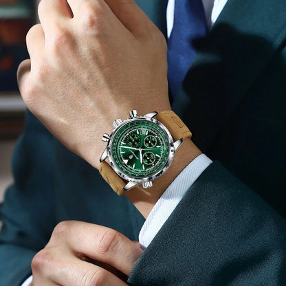 POEDAGAR Luxury Men's Quartz Chronograph Watch – Waterproof Luminous Date Leather Sports Watch